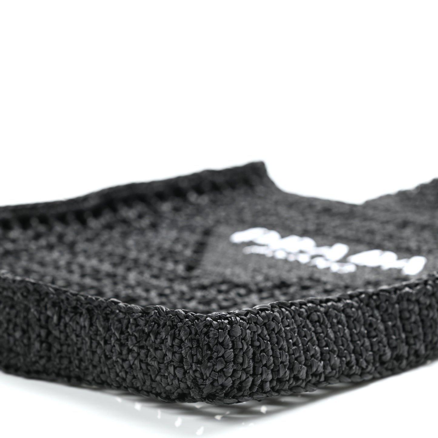 Yarn Raffia Effect Crochet Logo Embroidered Tote Bag Black