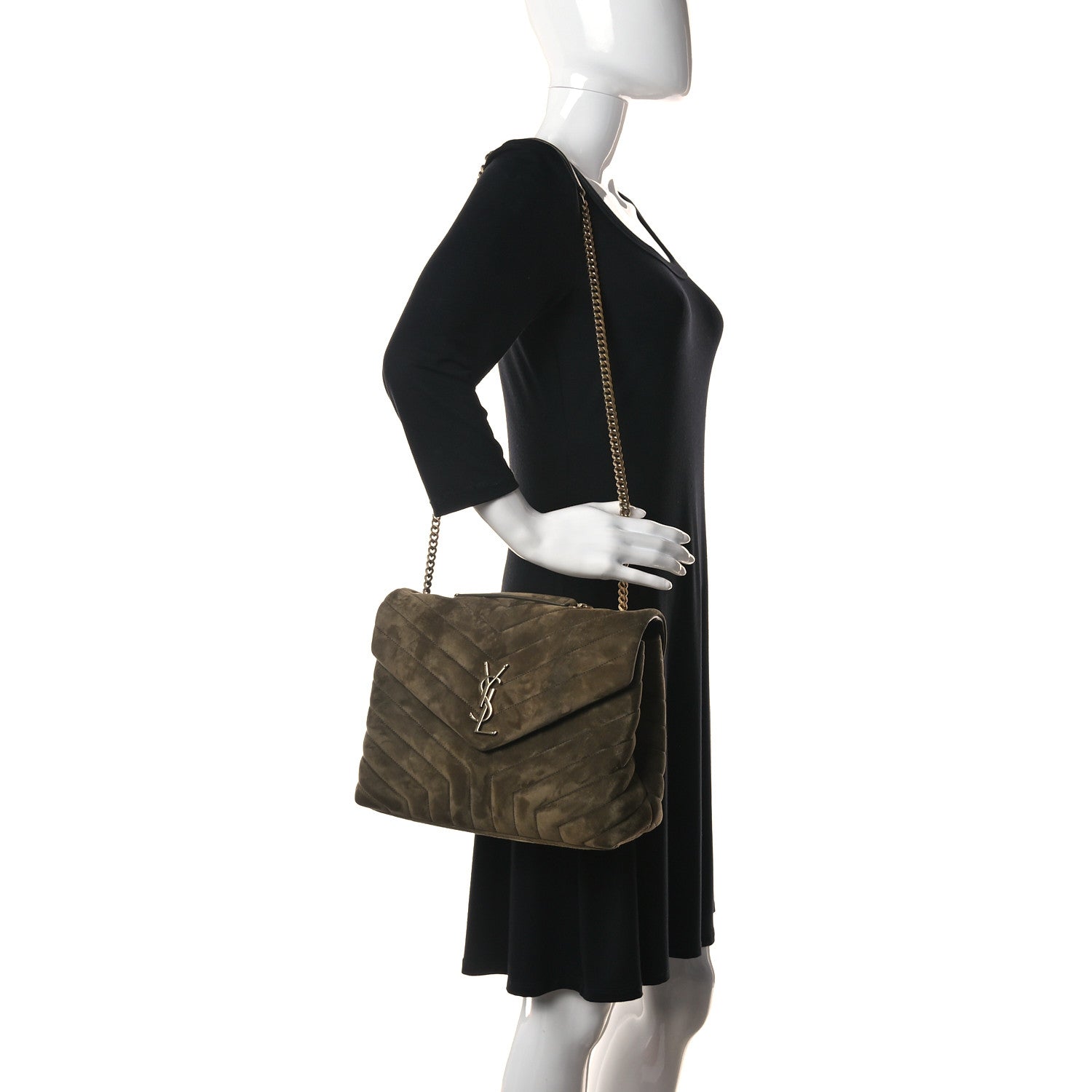 Saint Laurent Suede Y Quilted Monogram Medium Loulou Chain Satchel Seaweed 2 of 11