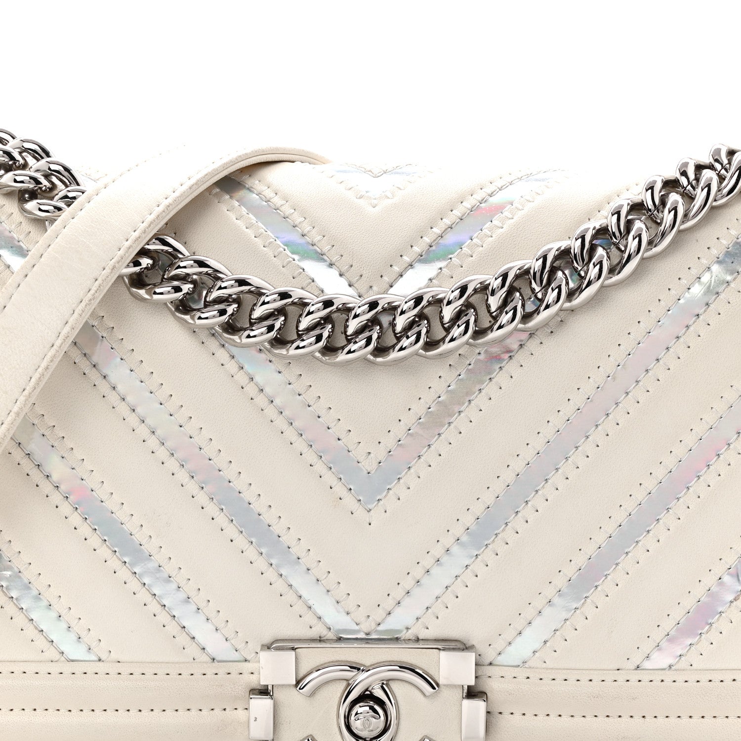 Chanel Lambskin Iridescent PVC Chevron Quilted Medium Boy Flap White Silver 8 of 11