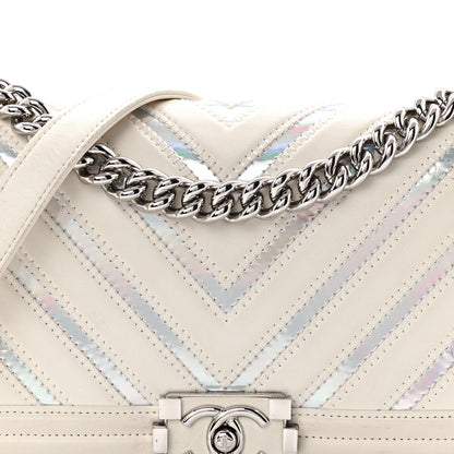 Chanel Lambskin Iridescent PVC Chevron Quilted Medium Boy Flap White Silver 8 of 11