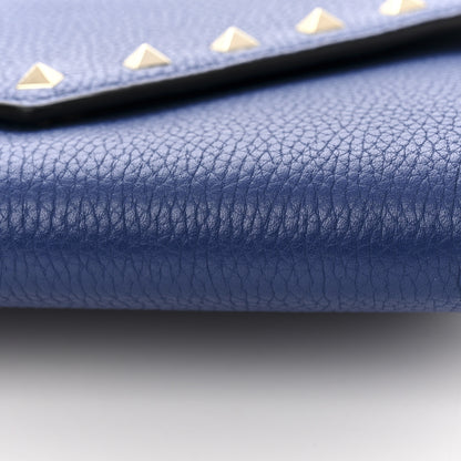 Valentino Garavani Pebbled Calfskin Rockstud Envelope Wallet On Chain Bag Blu Delft 11 of 13