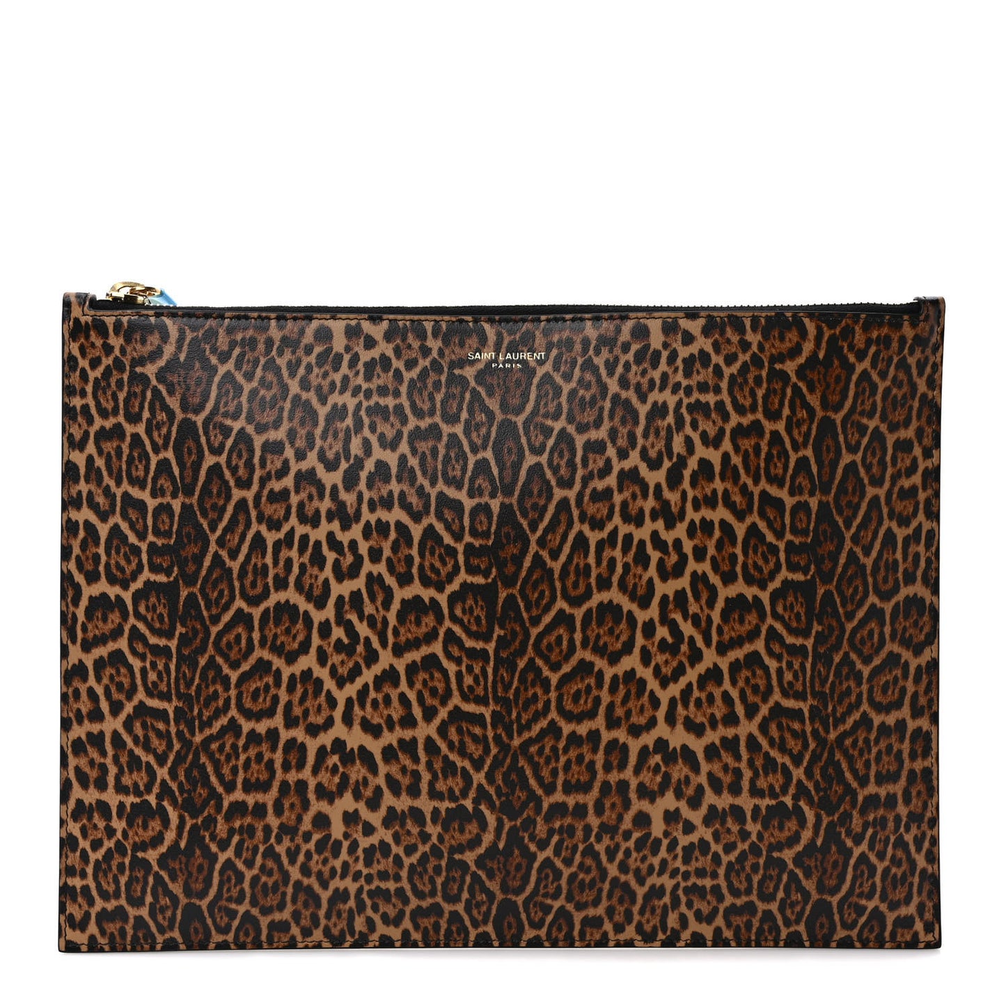 Calfskin Leopard Printed Medium Zip Clutch