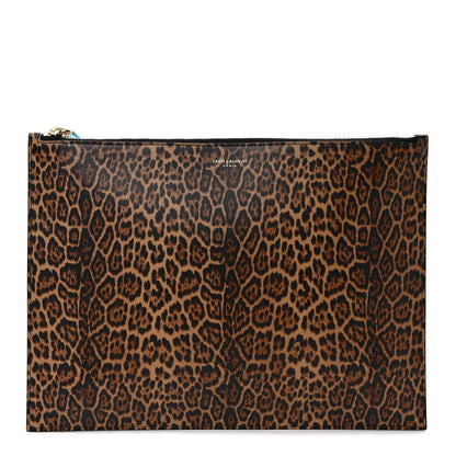 Saint Laurent Calfskin Leopard Printed Medium Zip Clutch 1 of 7