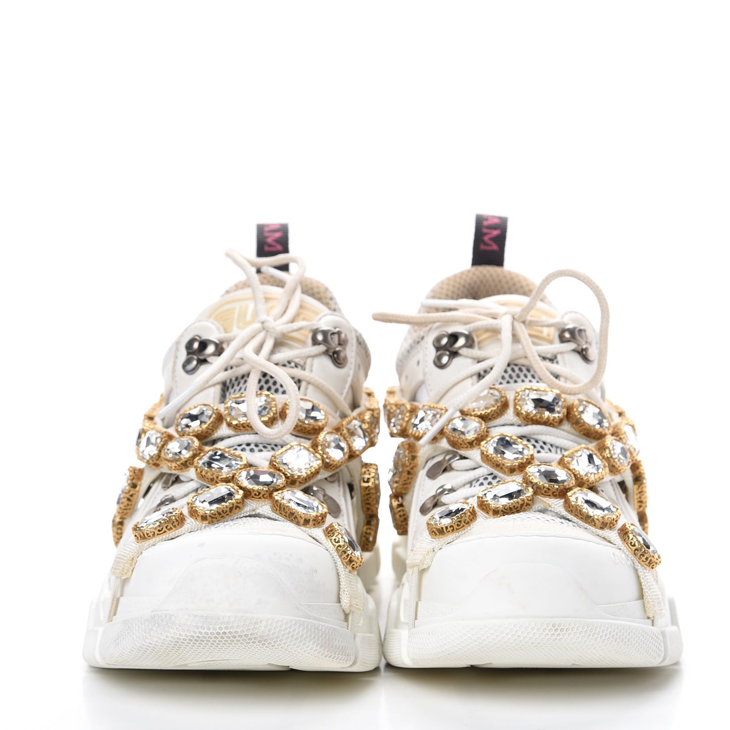 X SEGA Mesh Calfskin Suede Removable Crystals Womens Flashtrek Sneakers 38.5 Great White