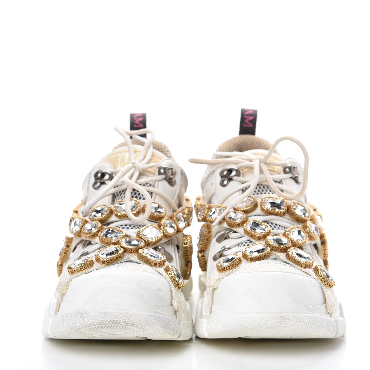 Gucci X SEGA Mesh Calfskin Suede Removable Crystals Womens Flashtrek Sneakers 38.5 Great White 2 of 11
