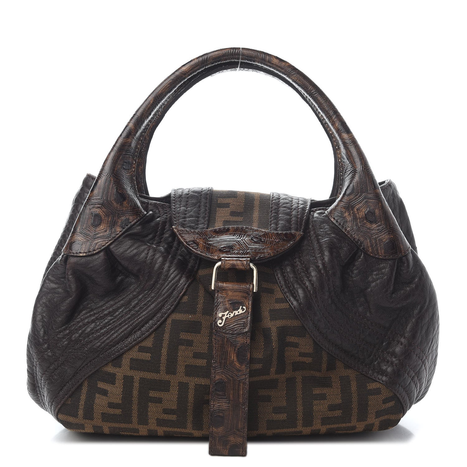 Fendi Zucca Nappa Nuvolata Vitello Tortuga Small Spy Tobacco Moro 1 of 11