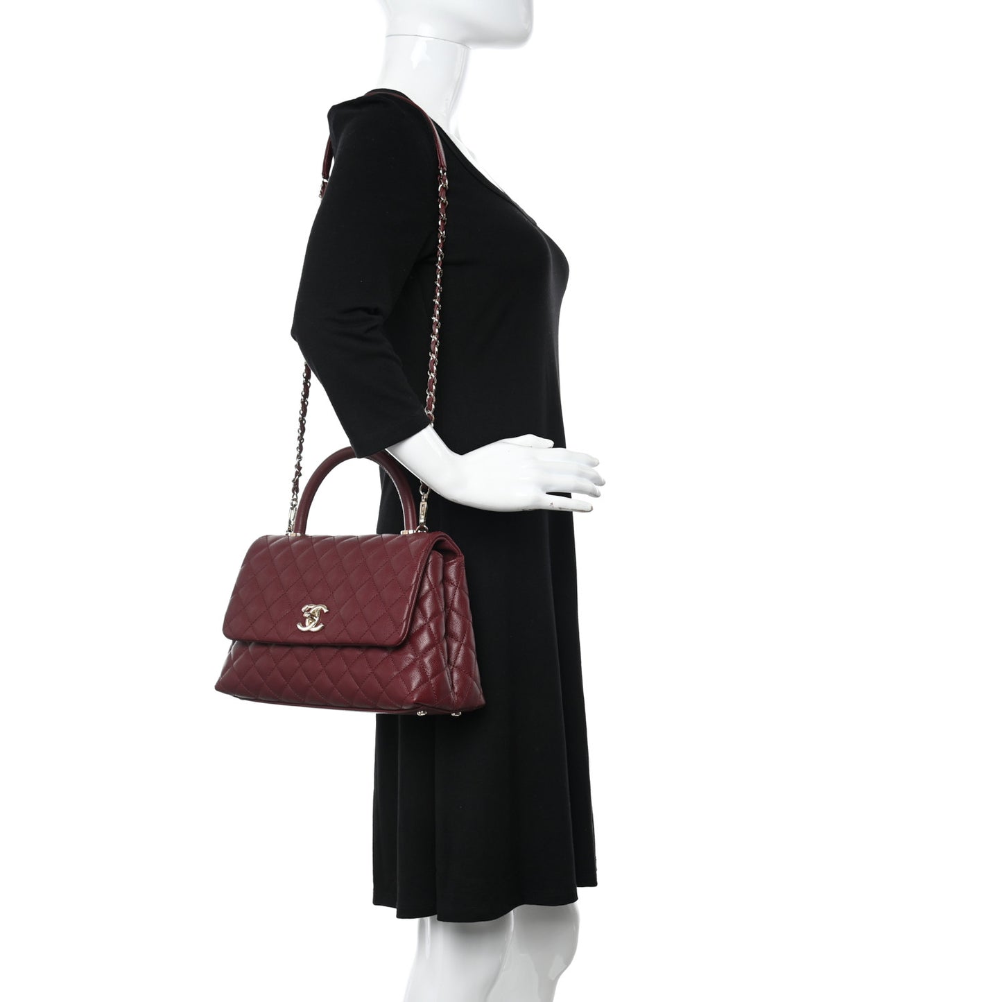 Caviar Quilted Small Coco Handle Flap Burgundy