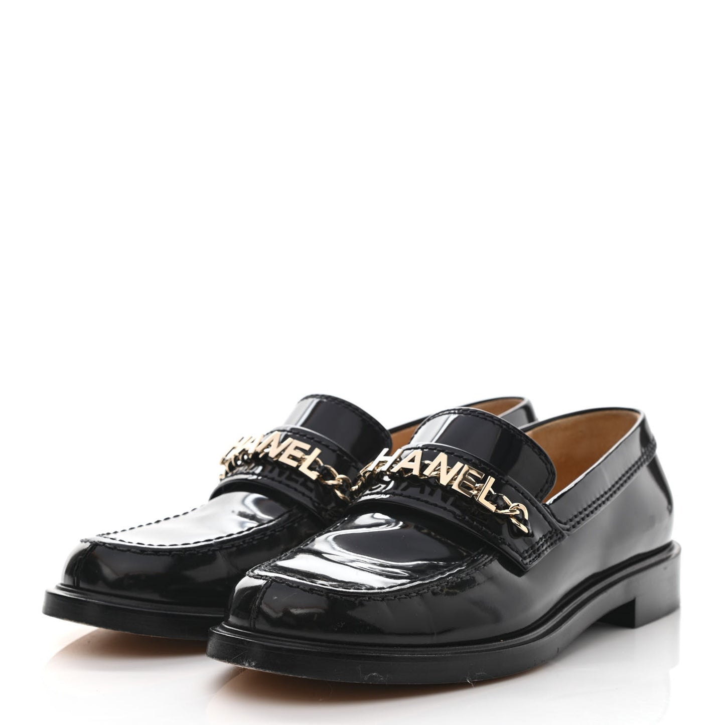 Shiny Calfskin Logo Loafers 38 Black