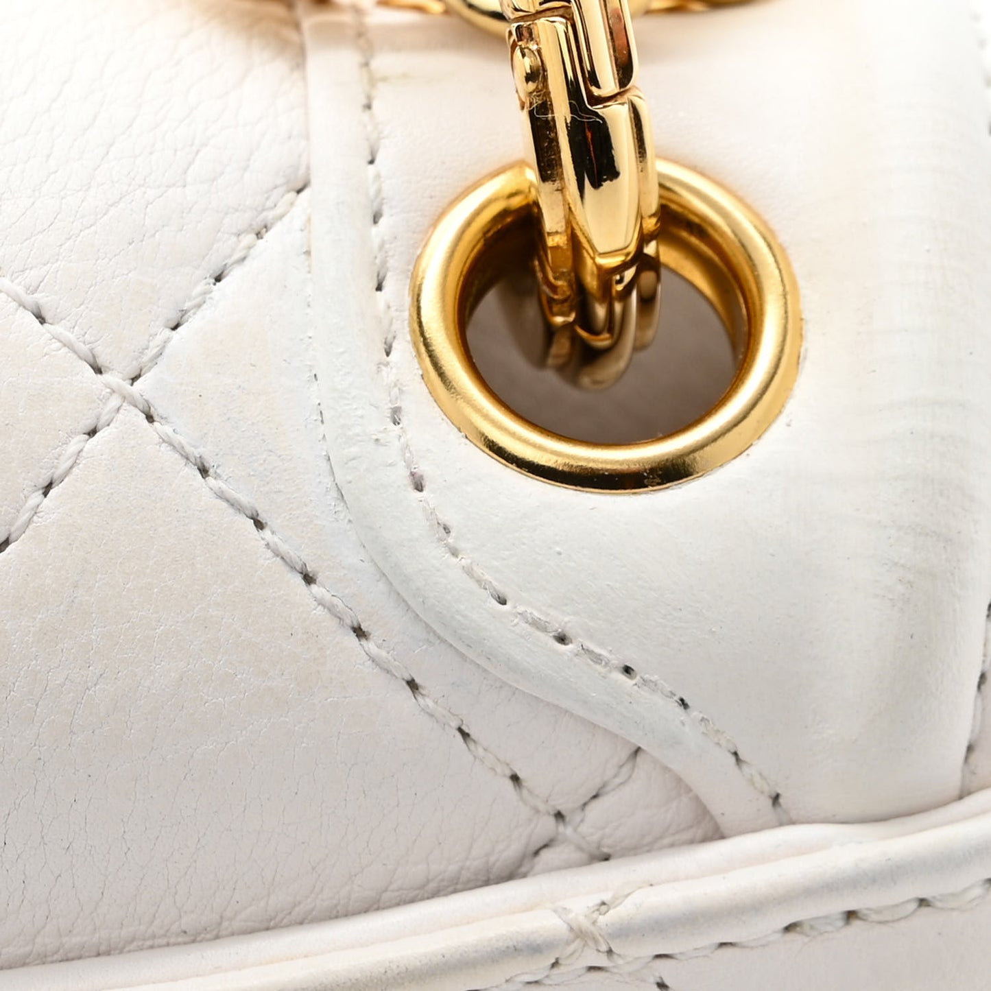 Calfskin Quilted Small Underline Flap White