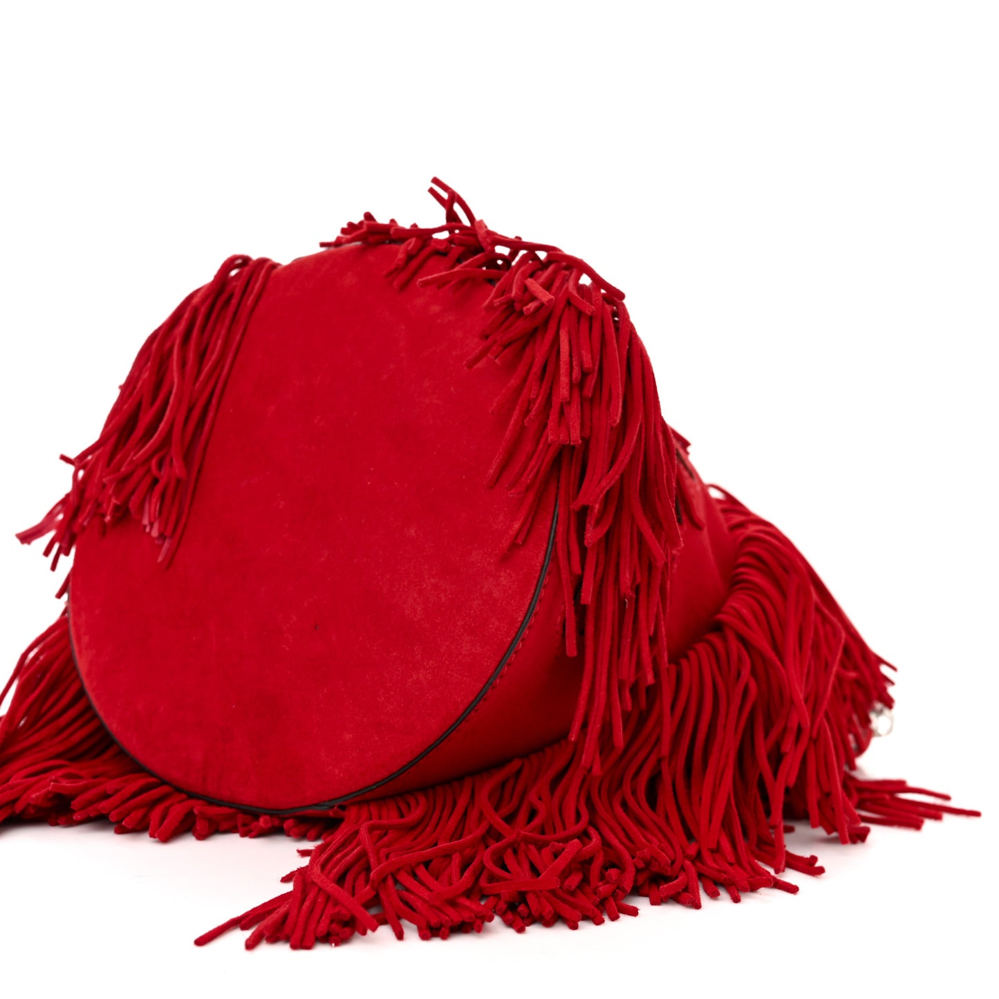 Suede Calfskin Fringe Marie Jane Bucket Red