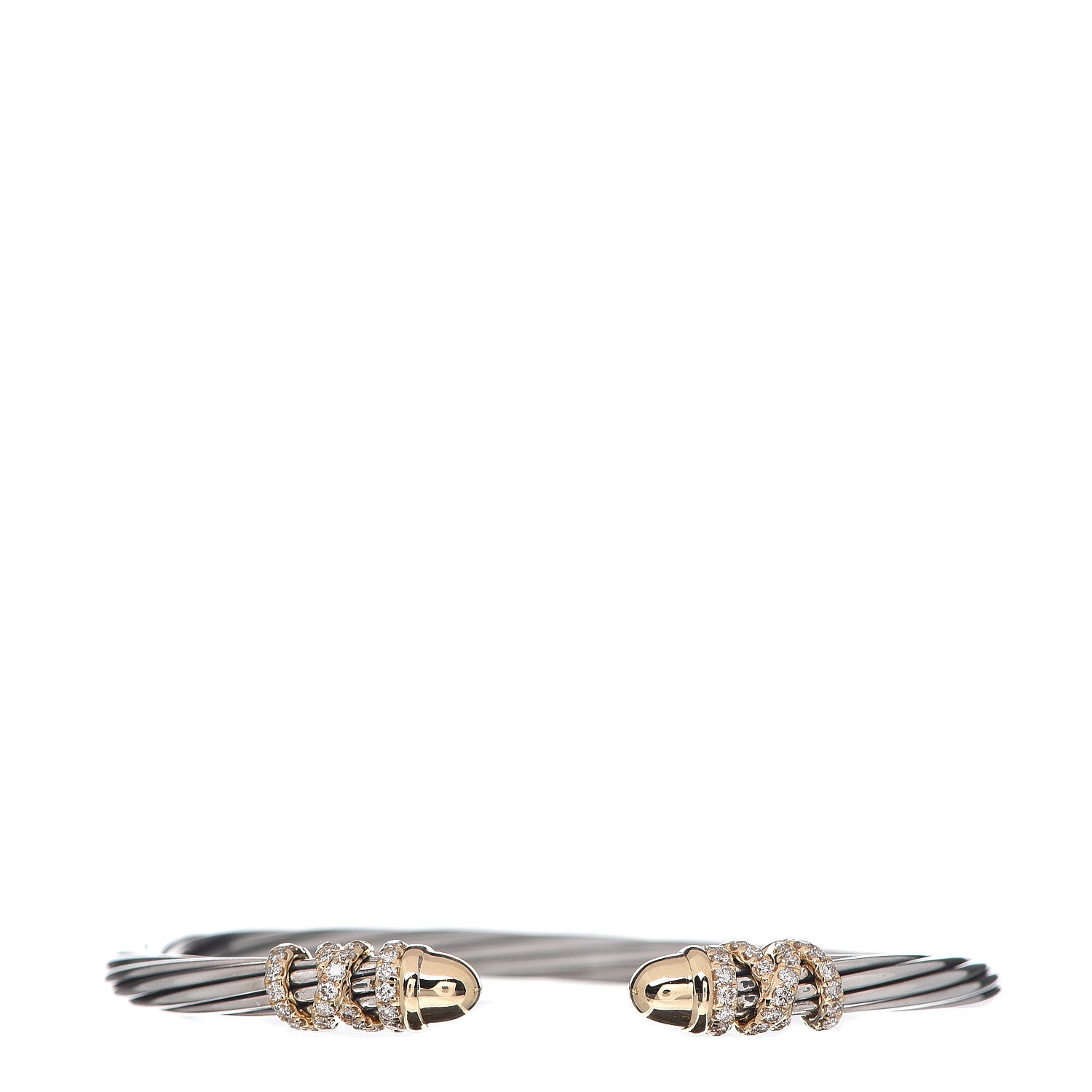 David Yurman Sterling Silver 18K Yellow Gold Diamond 4mm Helena Cuff Bracelet 1 of 3