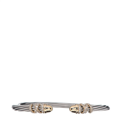 David Yurman Sterling Silver 18K Yellow Gold Diamond 4mm Helena Cuff Bracelet 1 of 3