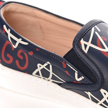 Gucci Calfskin GucciGhost Print Womens Slip On Sneakers 36.5 Blue Agata Hibiscus Red 11 of 13