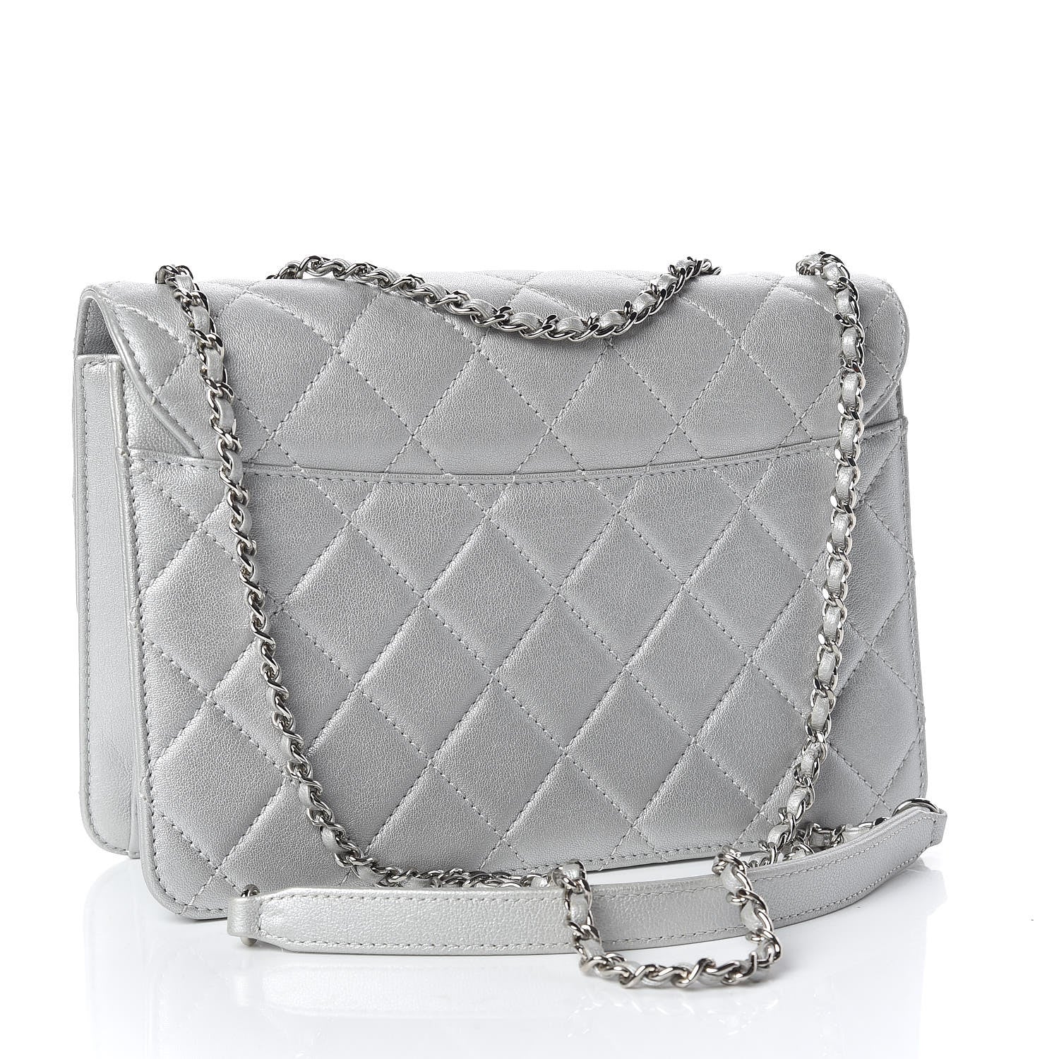 Chanel Metallic Sheepskin Quilted Beauty Lock Flap Silver 3 of 14