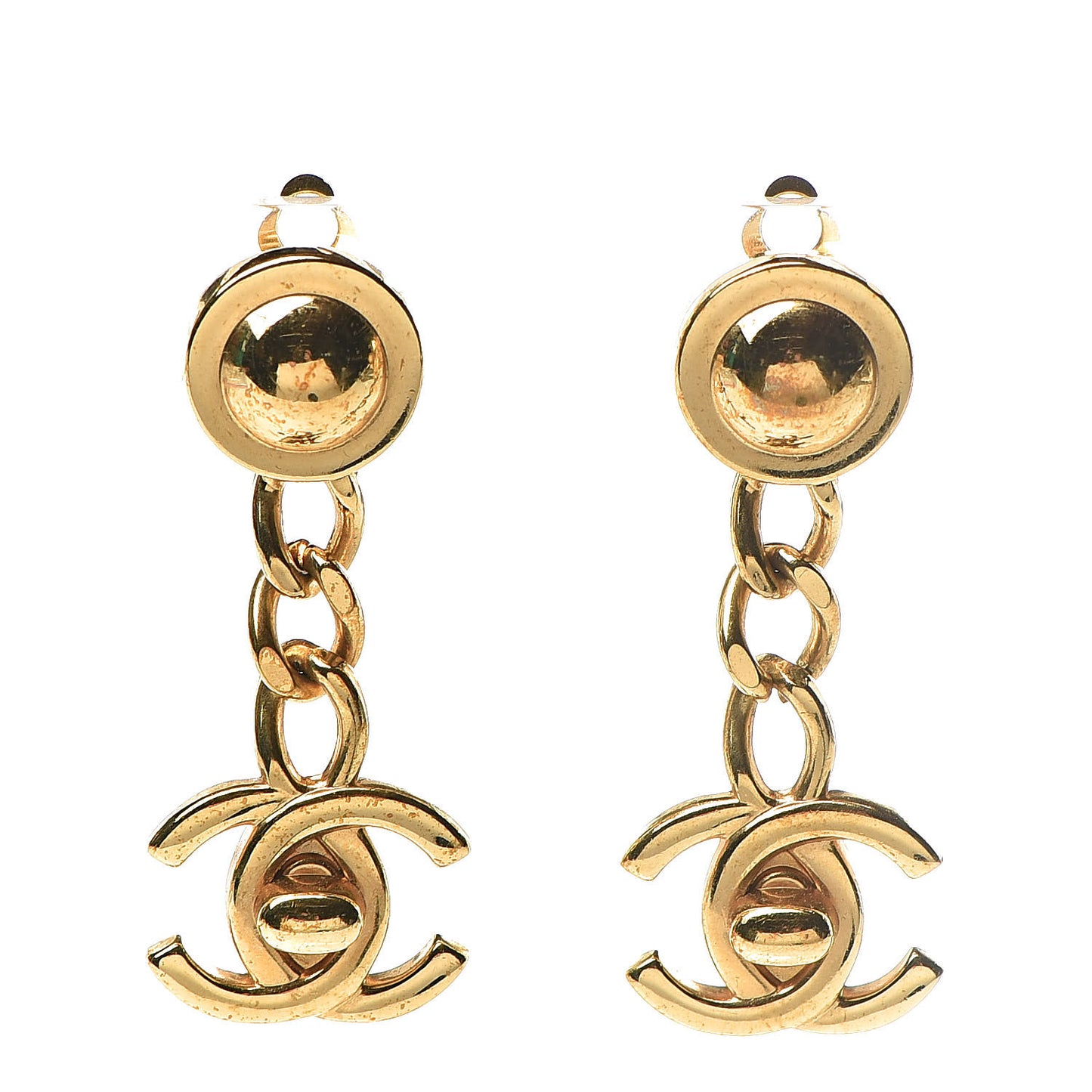 CC Drop Turnlock Clip On Earrings Gold