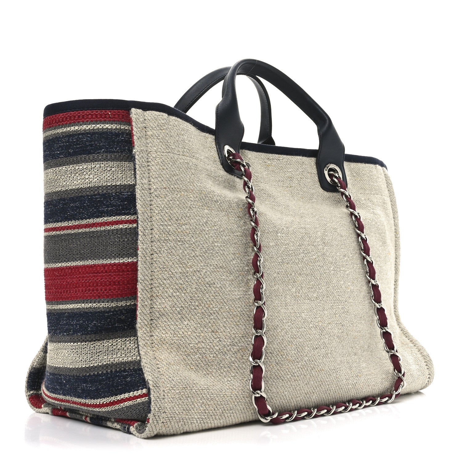 Chanel Striped Canvas Small Deauville Tote Beige 3 of 10