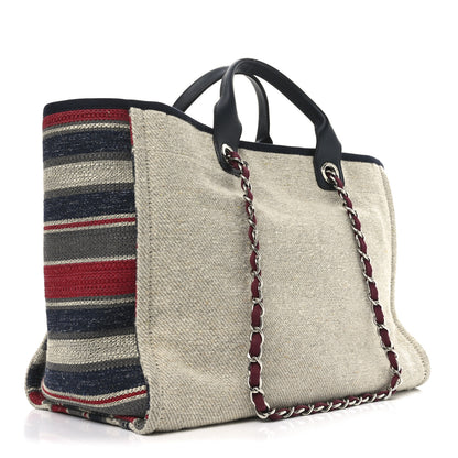 Chanel Striped Canvas Small Deauville Tote Beige 3 of 10