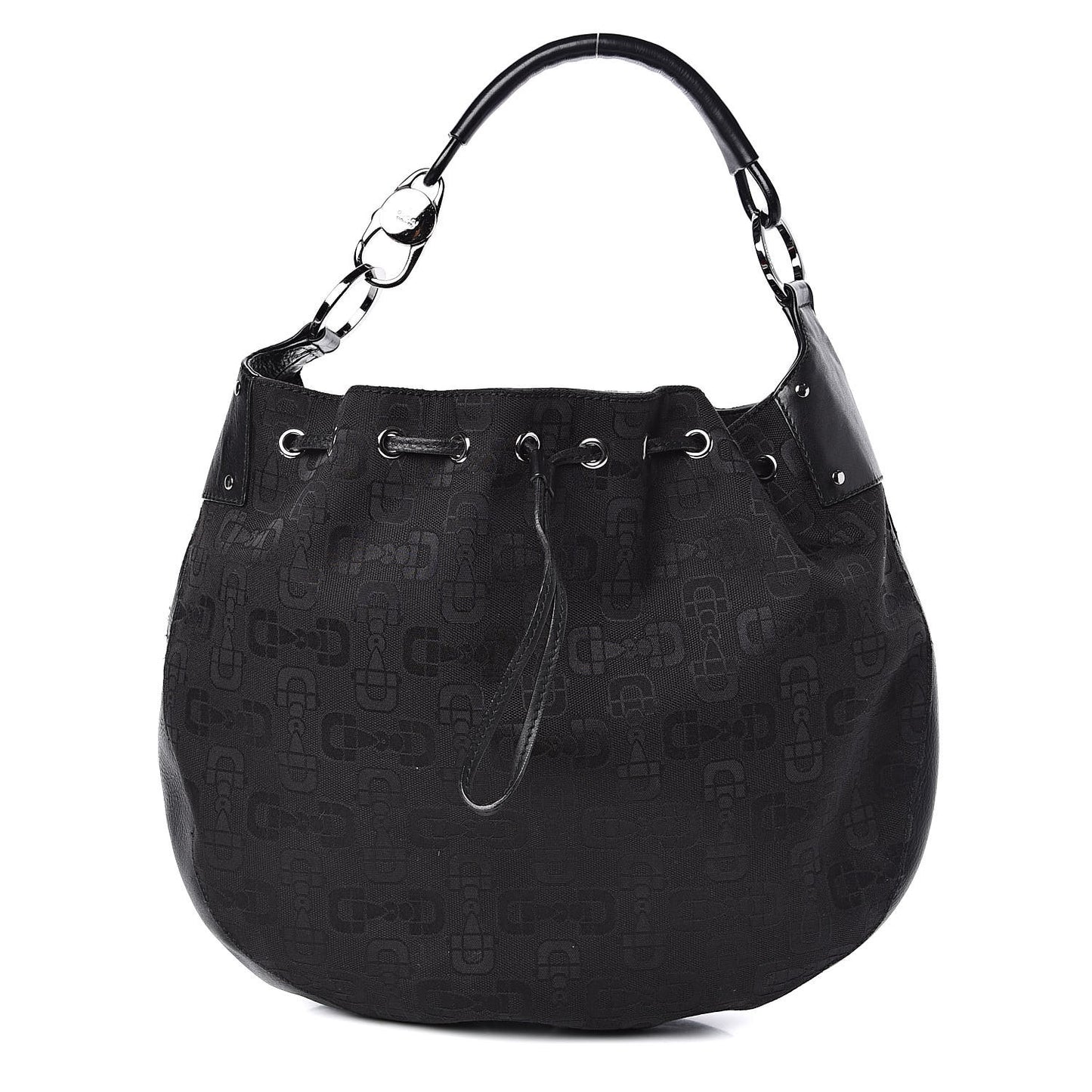 Horsebit Print Hobo Black