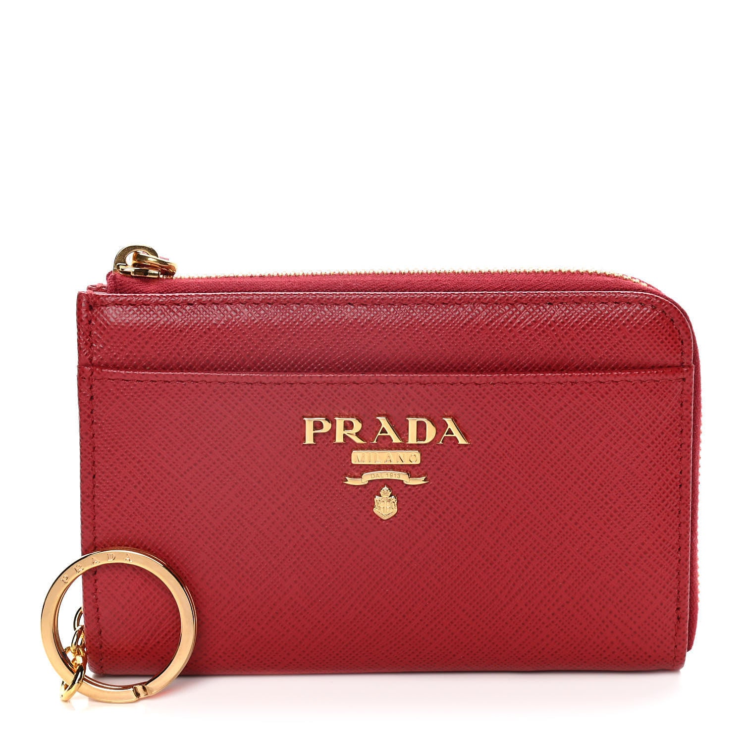 Prada Saffiano Metal Zip Around Keychain Fuoco 1 of 10
