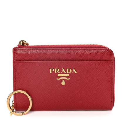 Prada Saffiano Metal Zip Around Keychain Fuoco 1 of 10