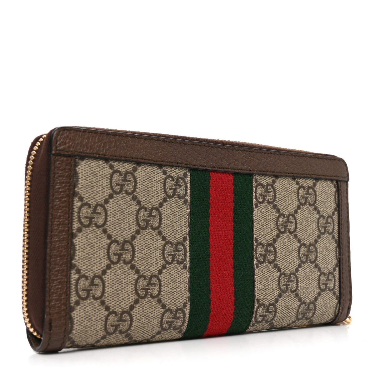 GG Supreme Monogram Web Ophidia Zip Around Wallet Brown