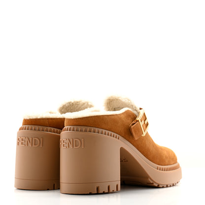 Fendi Suede Shearling Clogs 39.5 Caramel Milk 4 of 9