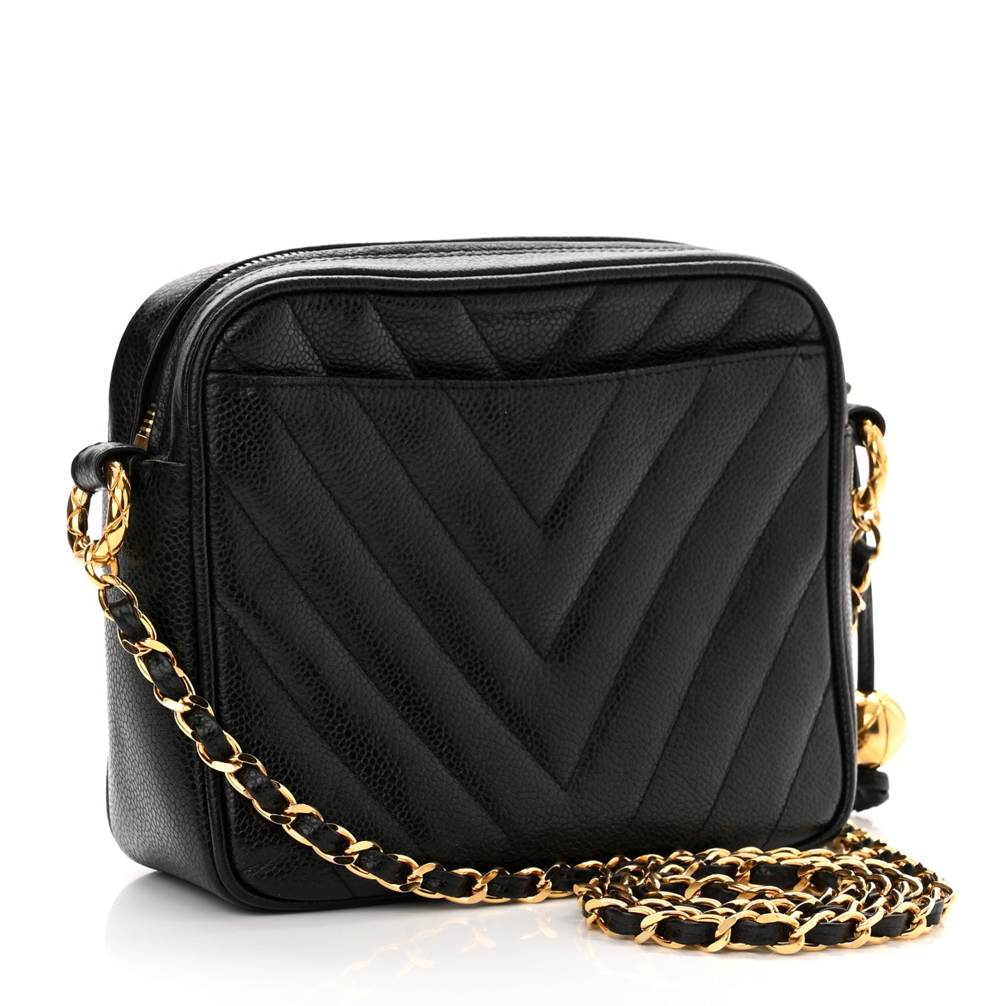 Caviar Chevron Quilted Camera Case Black