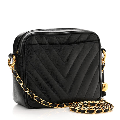 Chanel Caviar Chevron Quilted Camera Case Black 3 of 10