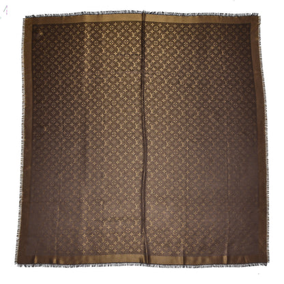 Louis Vuitton Silk Lurex Wool Monogram Shine Shawl Brown 1 of 5