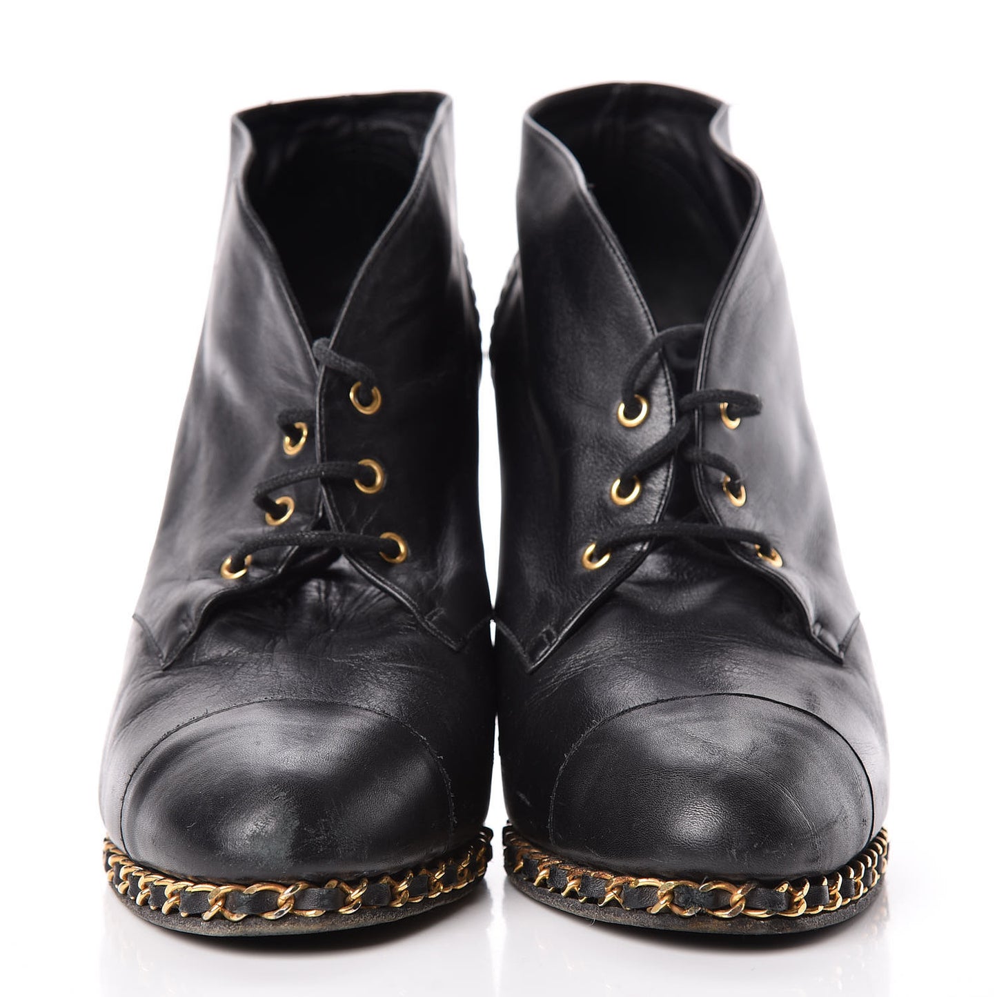 Lambskin CC Chain Wedge Boots 40 Black