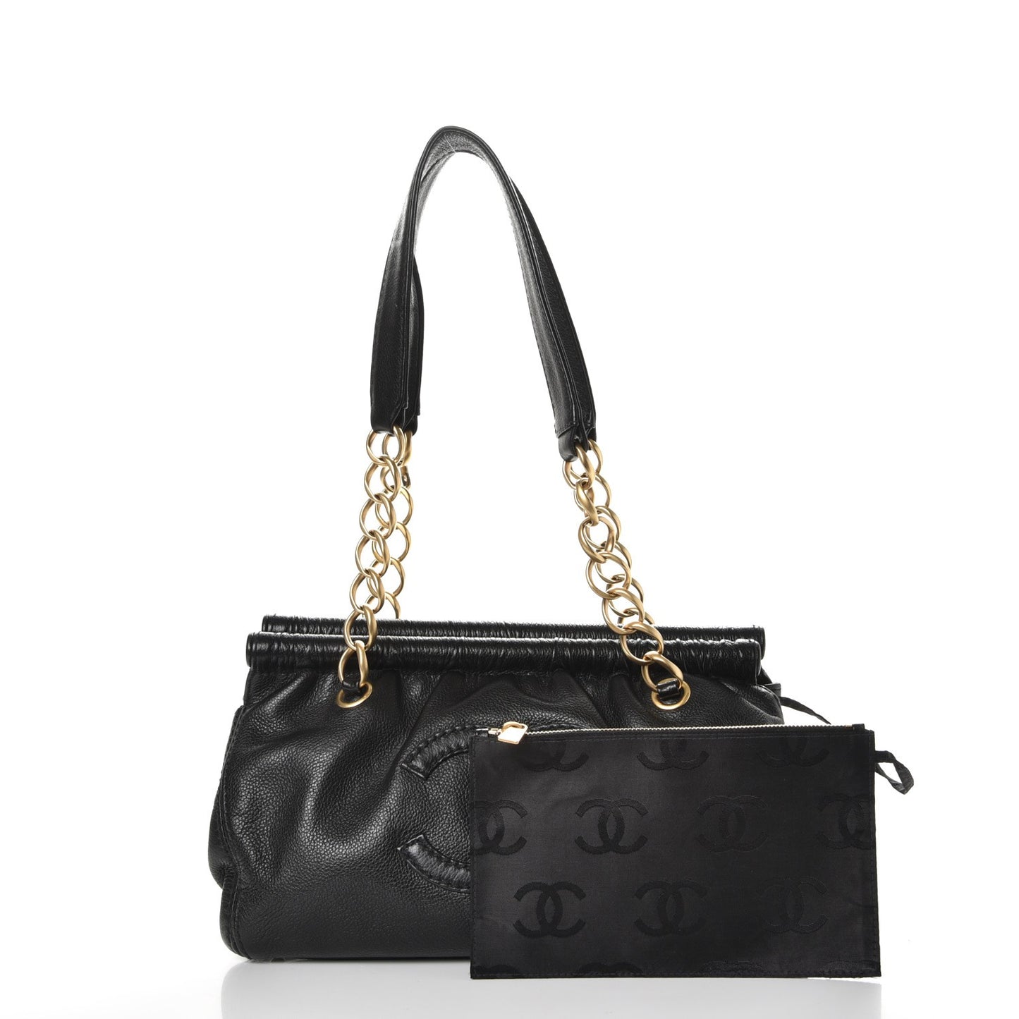 Grained Calfskin CC Framed Shoulder Bag Black