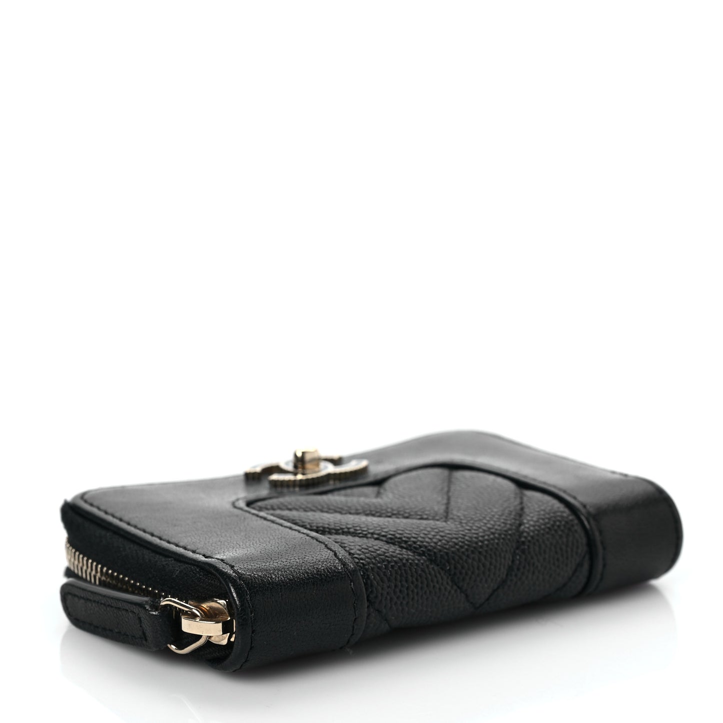 Caviar Sheepskin Chevron Quilted Vintage Mademoiselle Zip Coin Purse Black