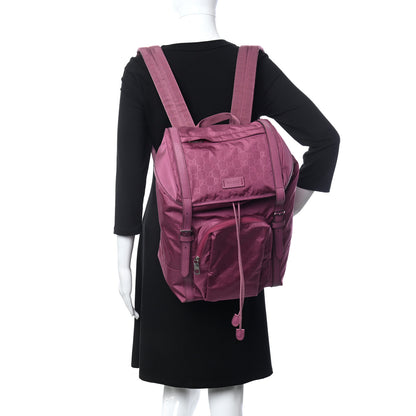 Gucci Nylon Monogram Dollar Calfskin Medium Light Double Buckle Backpack Peonia Flower 2 of 12