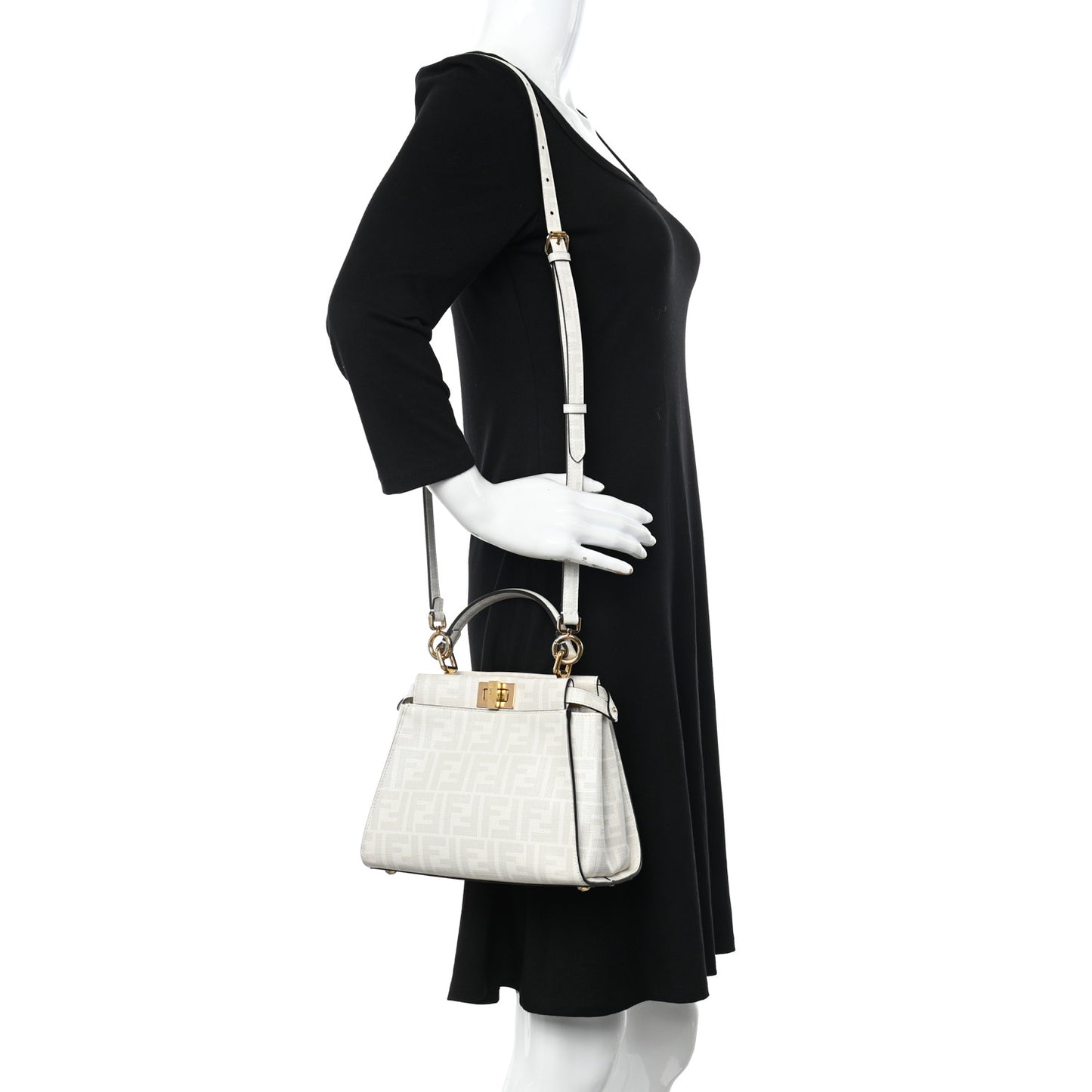 Glazed Fabric Nappa FF Disco Girls Inlay Mini Peekaboo Iconic Satchel Bianco Perla Multicolor