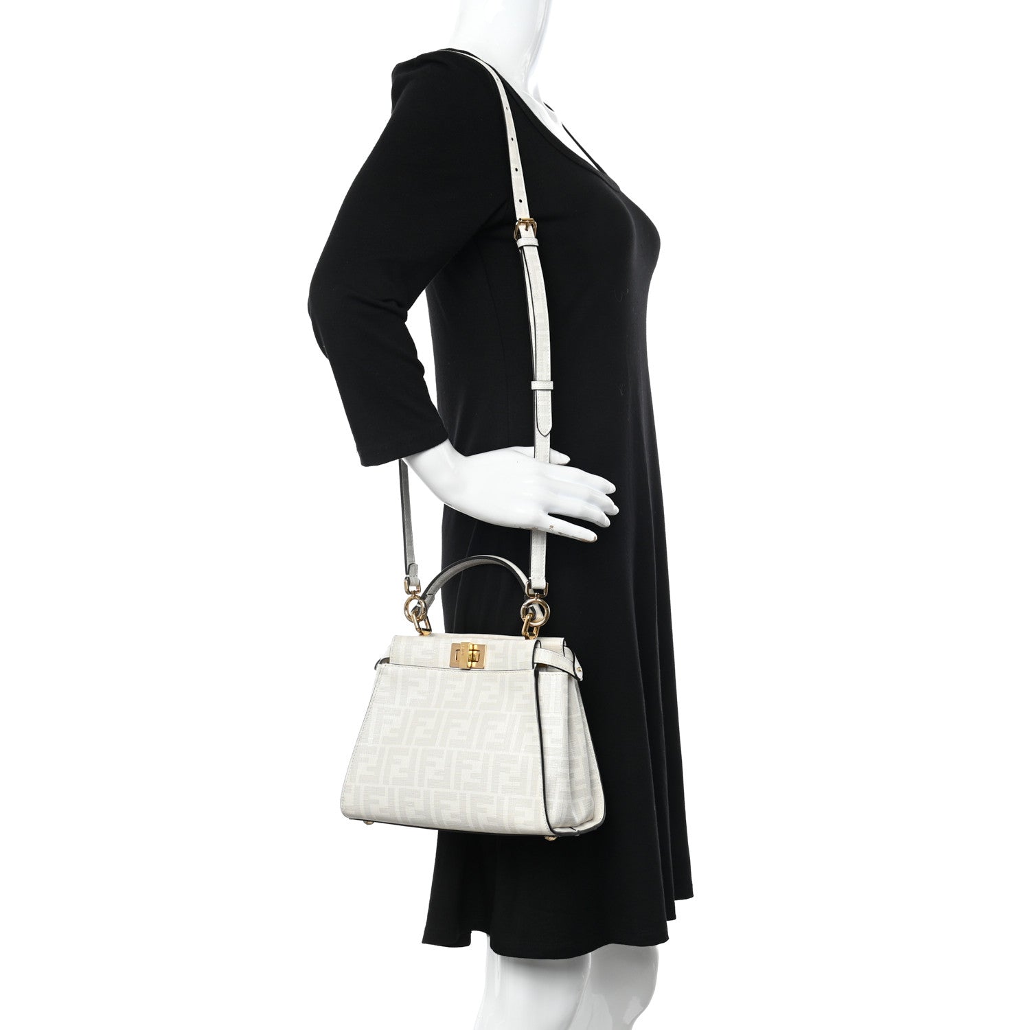 Fendi Glazed Fabric Nappa FF Disco Girls Inlay Mini Peekaboo Iconic Satchel Bianco Perla Multicolor 2 of 12