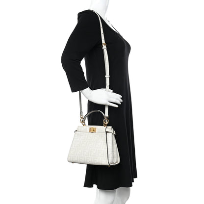 Fendi Glazed Fabric Nappa FF Disco Girls Inlay Mini Peekaboo Iconic Satchel Bianco Perla Multicolor 2 of 12