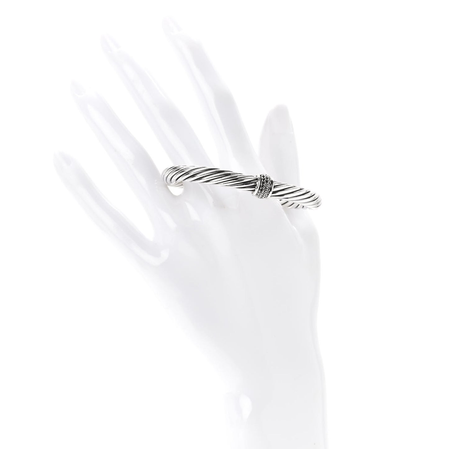 Sterling Silver Black Diamond 7mm Cable Classics Station Bracelet