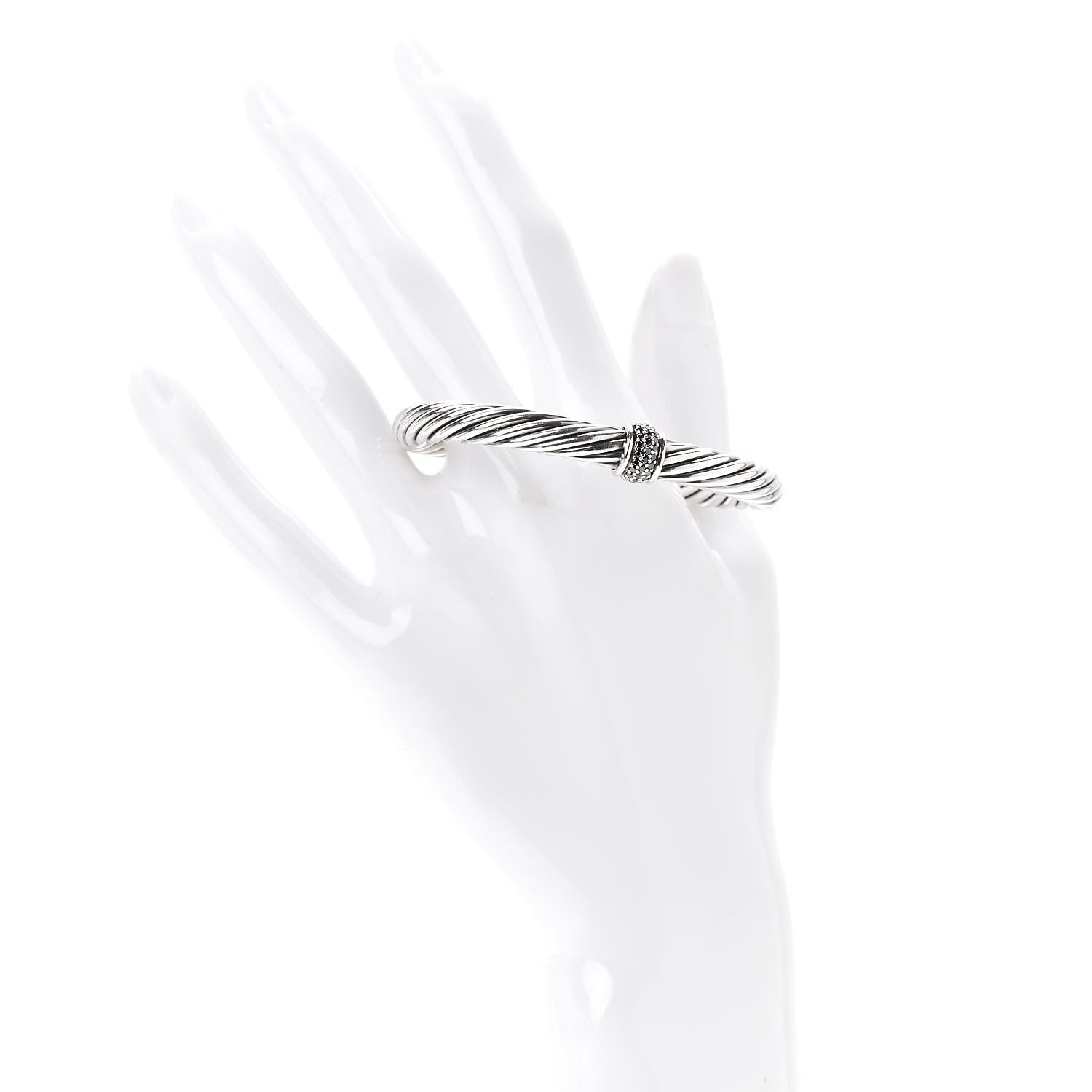 David Yurman Sterling Silver Black Diamond 7mm Cable Classics Station Bracelet 2 of 6