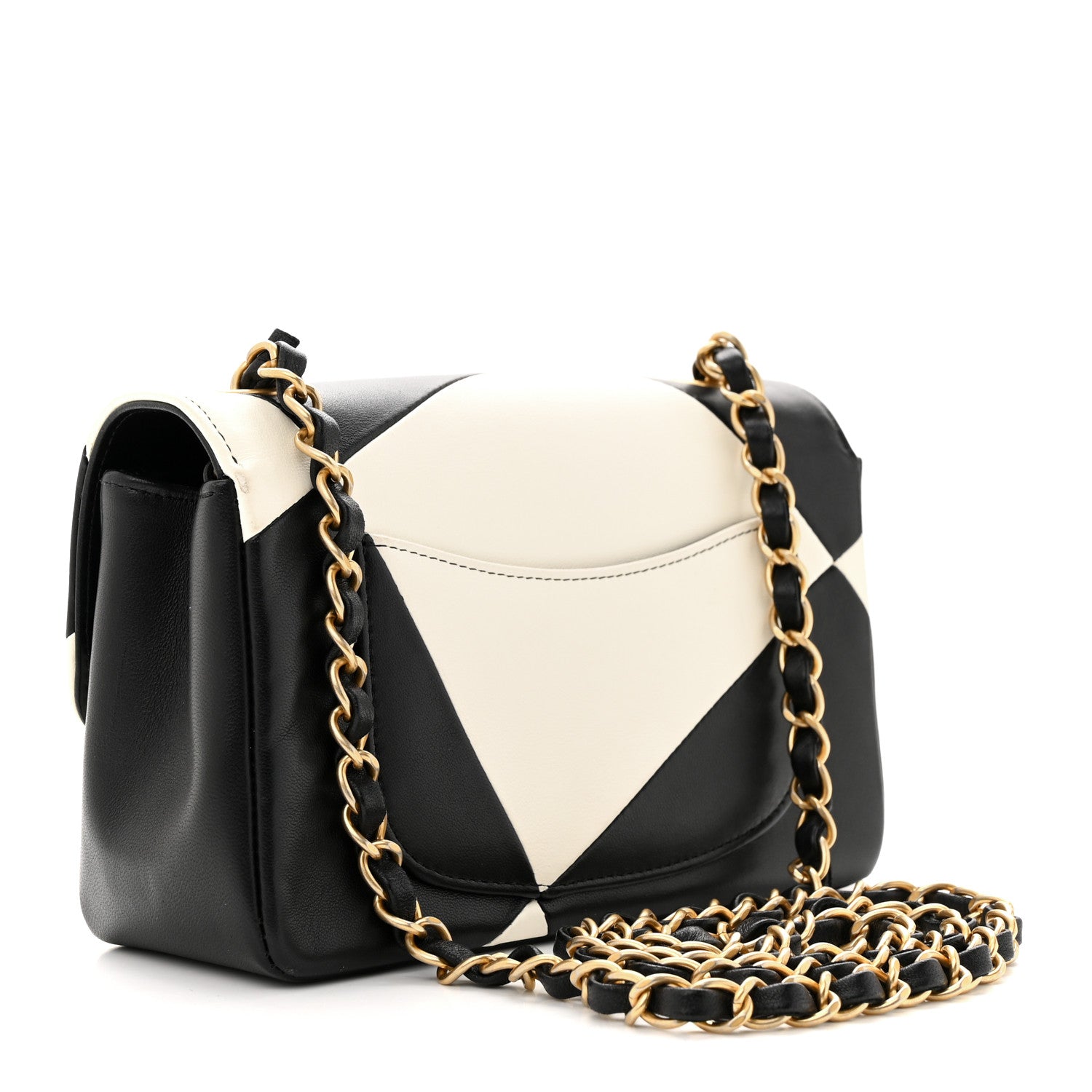 Chanel Lambskin Geometric Patchwork Mini Flap Black White 3 of 15