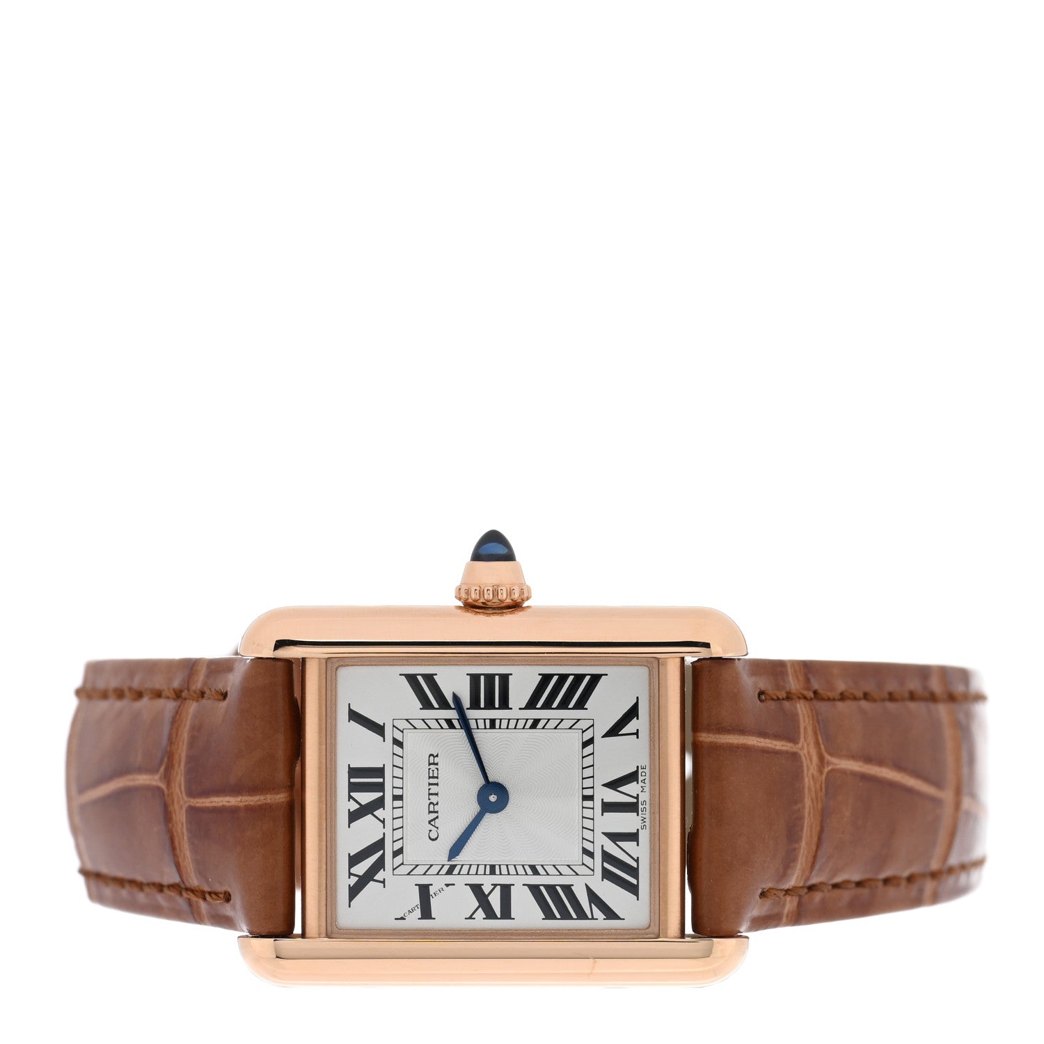 Cartier 18K Pink Gold Alligator 22mm Tank Louis Manual Winding Watch Brown 2 of 5