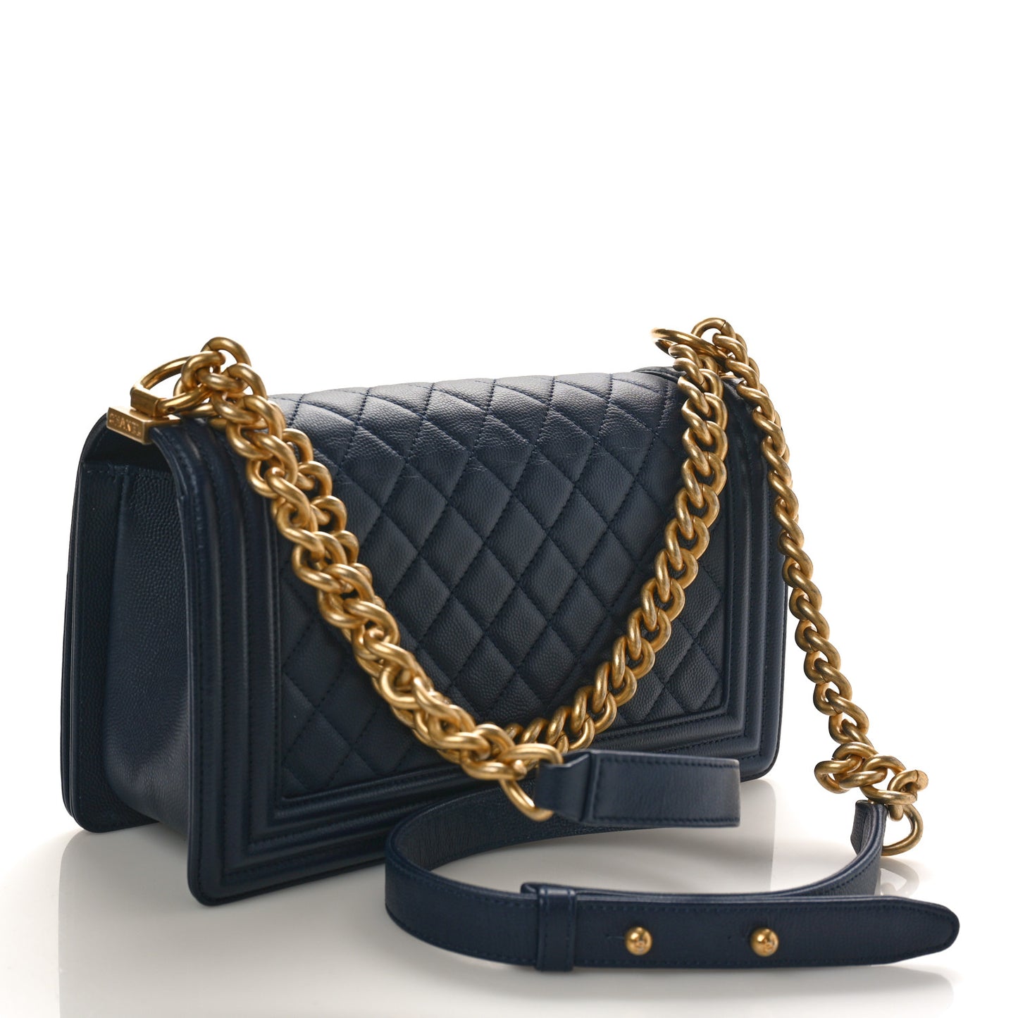 Caviar Quilted Medium Boy Flap Dark Navy Blue