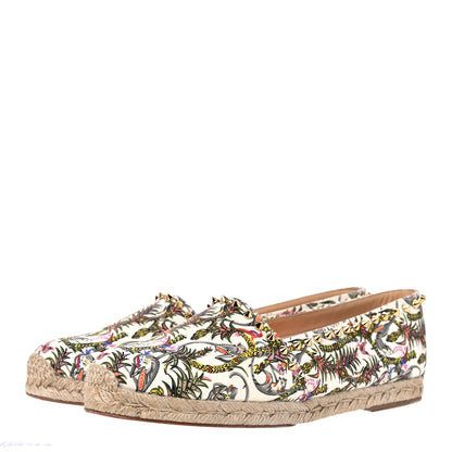 Christian Louboutin Canvas Loubi Jungle Print Ares Spikes Flat Espadrilles 41 Ivory Gold 3 of 15