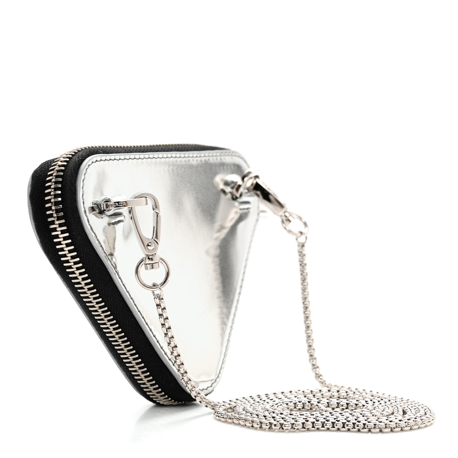 Prada Spazzolato Mini Triangle Chain Crossbody Pouch Argento 3 of 8