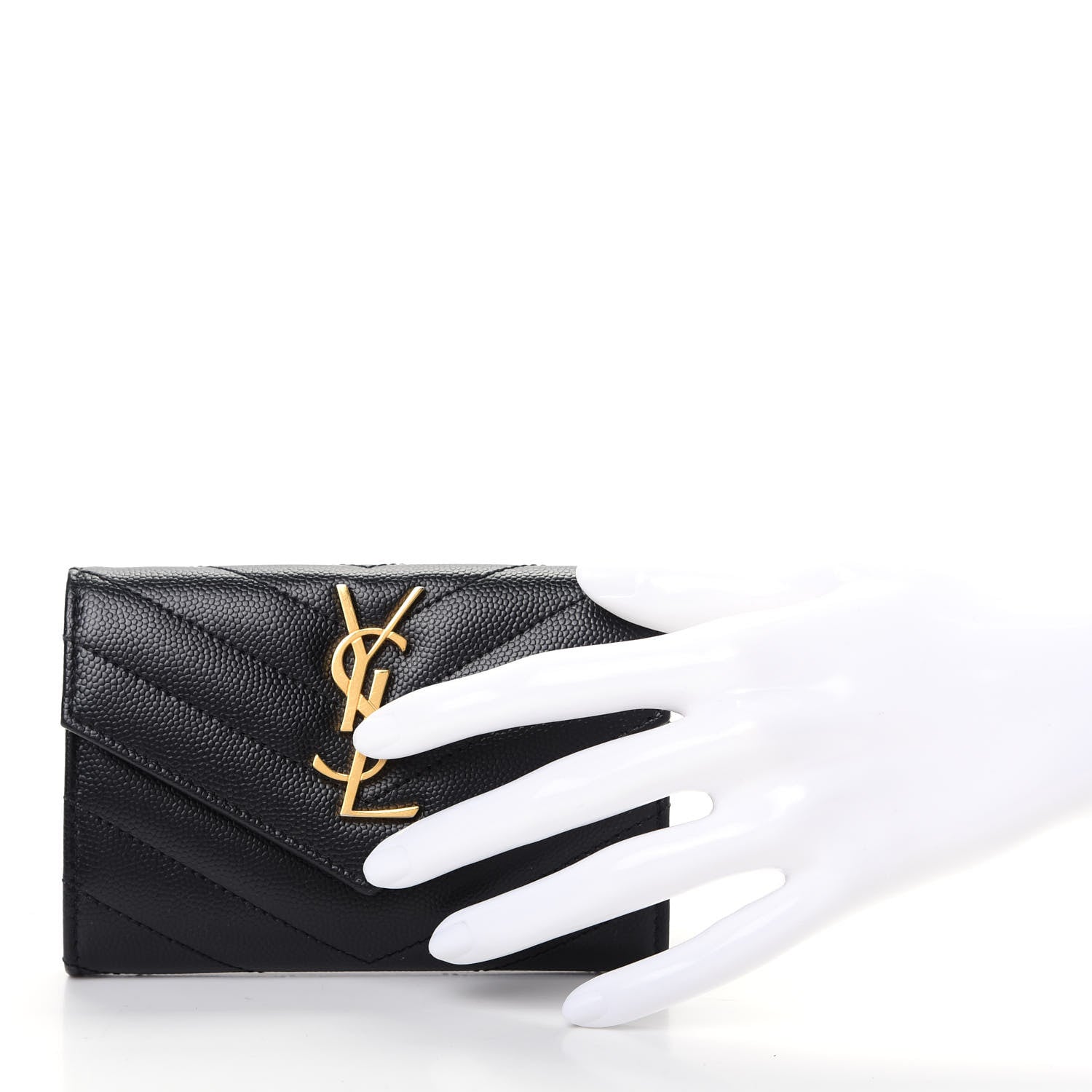 Saint Laurent Grain De Poudre Matelasse Chevron Small Monogram Envelope Wallet Black 2 of 8