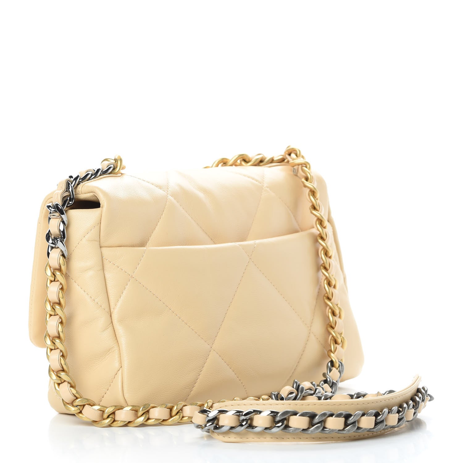Chanel Shiny Goatskin Quilted Medium 19 Flap Beige 3 of 10