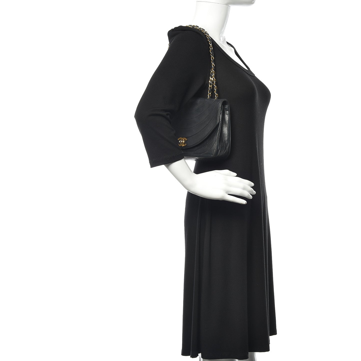 Lambskin Ribbon Quilted Small Single Flap Black
