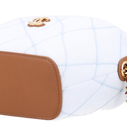 Chanel Denim Calfskin Quilted Coco Beach Top Handle Long Vanity Blue Brown 17 of 19