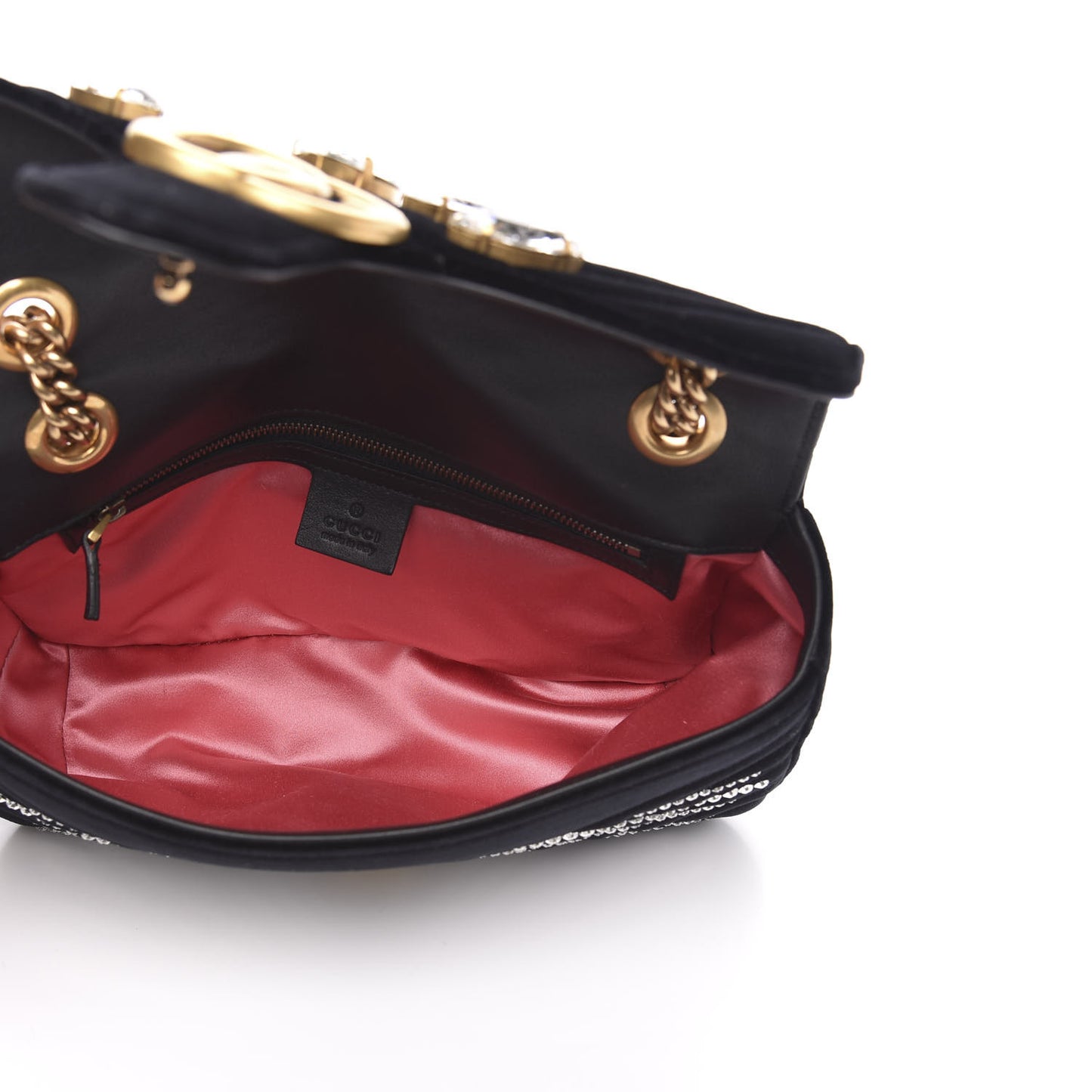 Velvet Matelasse Marquise Crystals Embroidered Small GG Marmont Shoulder Bag Black