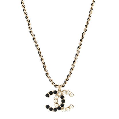 Chanel Pearl Crystal Lambskin Chain CC Short Necklace Black Gold 1 of 3