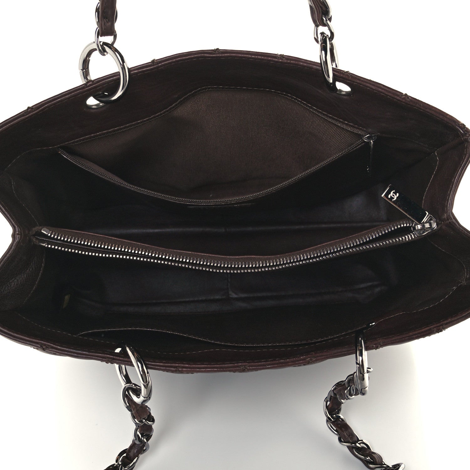 Chanel Calfskin Quilted Grand Shopping Tote GST Dark Brown 4 of 9